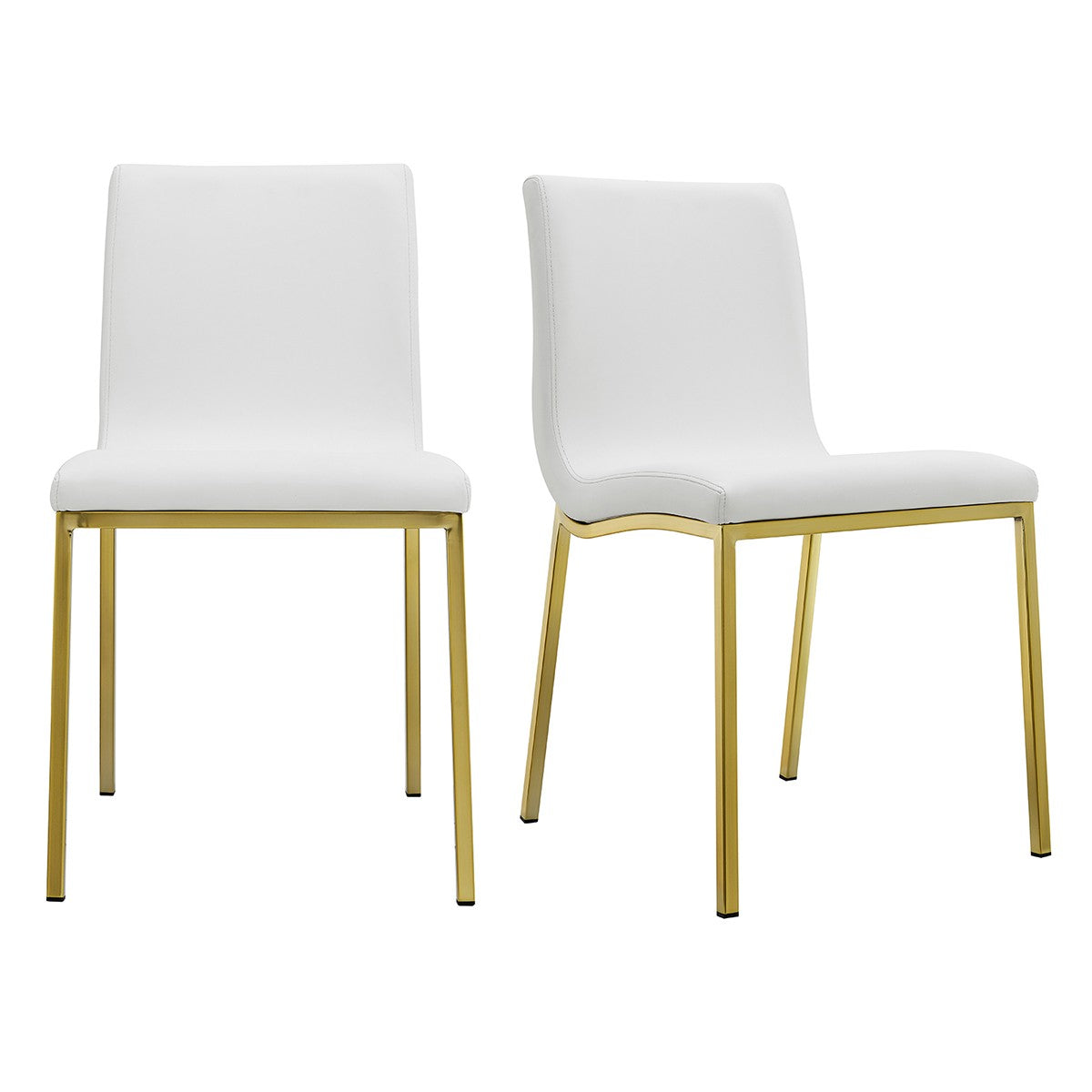 Set of Two White And Gold Upholstered Leather Dining Side Chairs