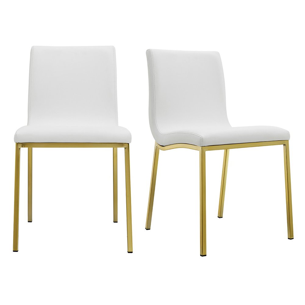 Set of Two White and Gold Upholstered Leather Dining Side Chairs HomeRoots
