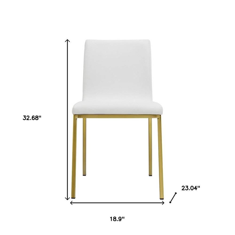 Set of Two White and Gold Upholstered Leather Dining Side Chairs HomeRoots