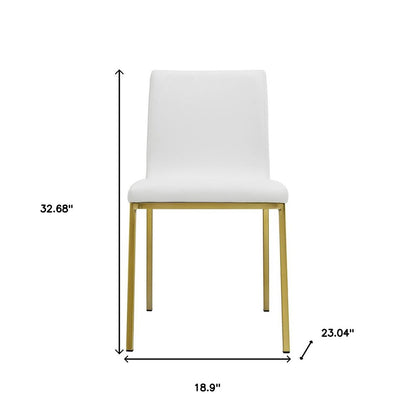 Set of Two White and Gold Upholstered Leather Dining Side Chairs HomeRoots