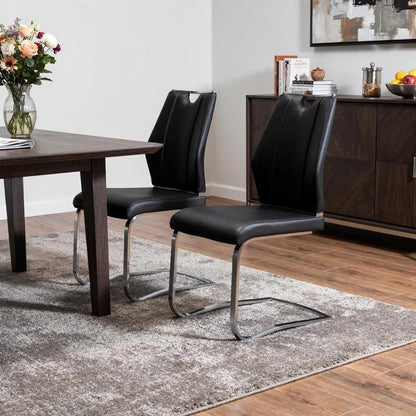 Set of Two Black and Silver Upholstered Leather Dining Side Chairs HomeRoots
