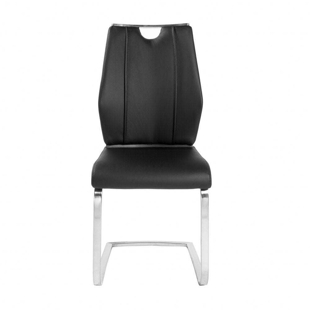 Set of Two Black and Silver Upholstered Leather Dining Side Chairs HomeRoots