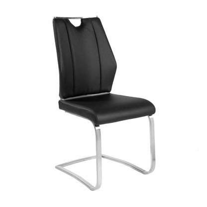 Set of Two Black and Silver Upholstered Leather Dining Side Chairs HomeRoots