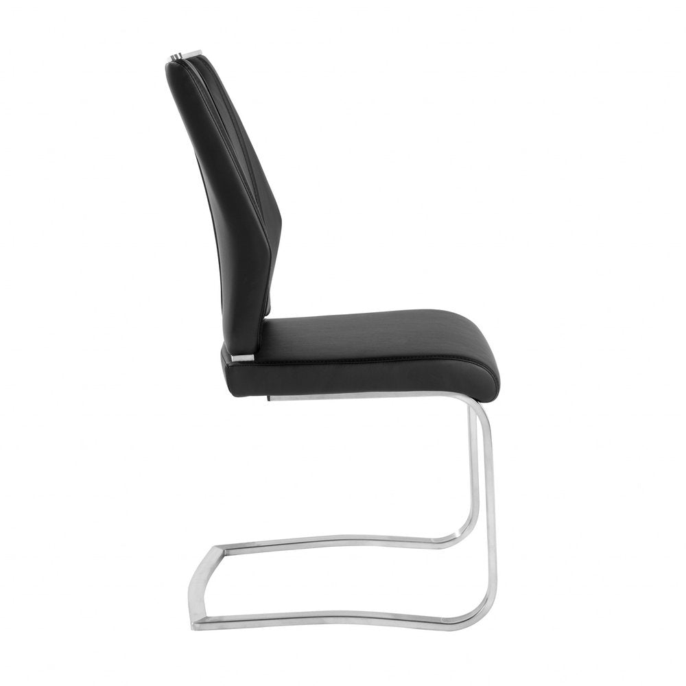 Set of Two Black and Silver Upholstered Leather Dining Side Chairs HomeRoots