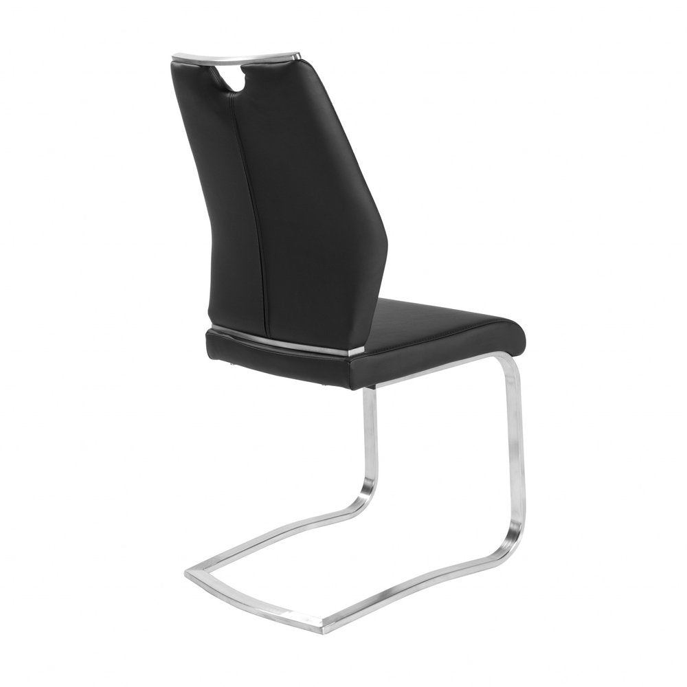Set of Two Black and Silver Upholstered Leather Dining Side Chairs HomeRoots