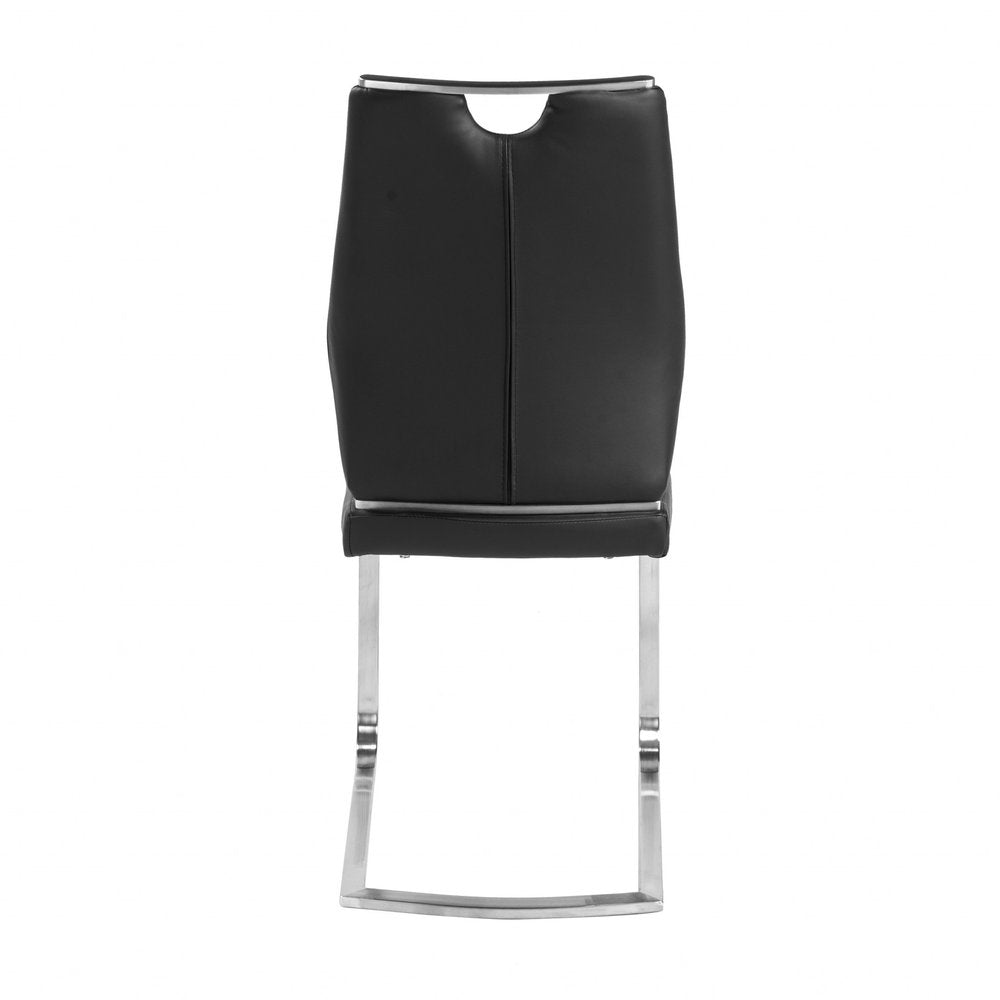 Set of Two Black and Silver Upholstered Leather Dining Side Chairs HomeRoots