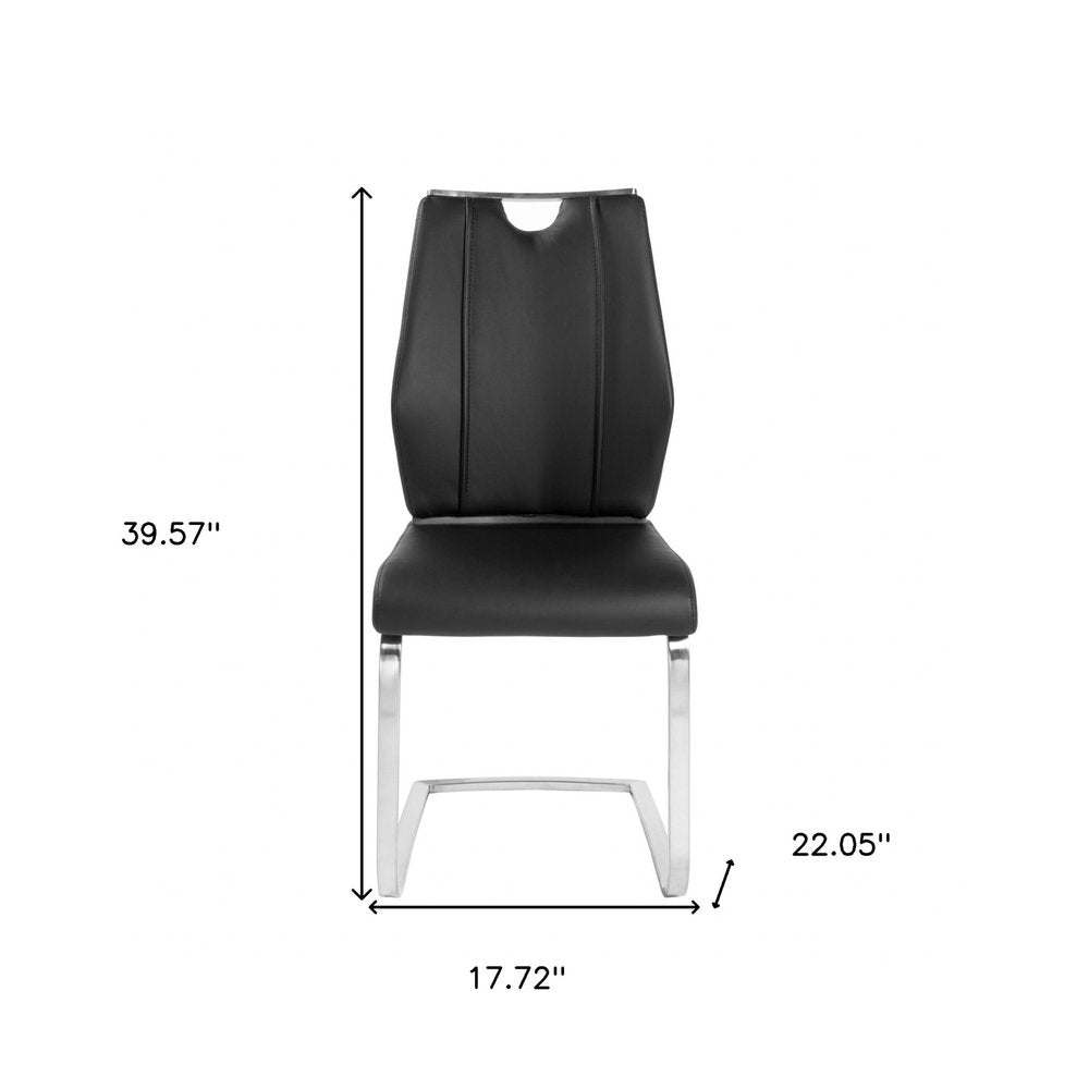 Set of Two Black and Silver Upholstered Leather Dining Side Chairs HomeRoots
