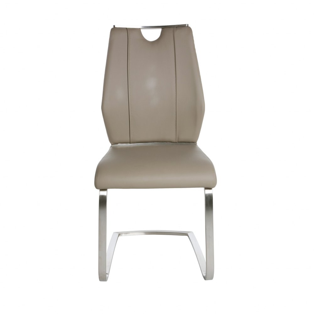 Set of Two Taupe and Silver Upholstered Leather Dining Side Chairs HomeRoots
