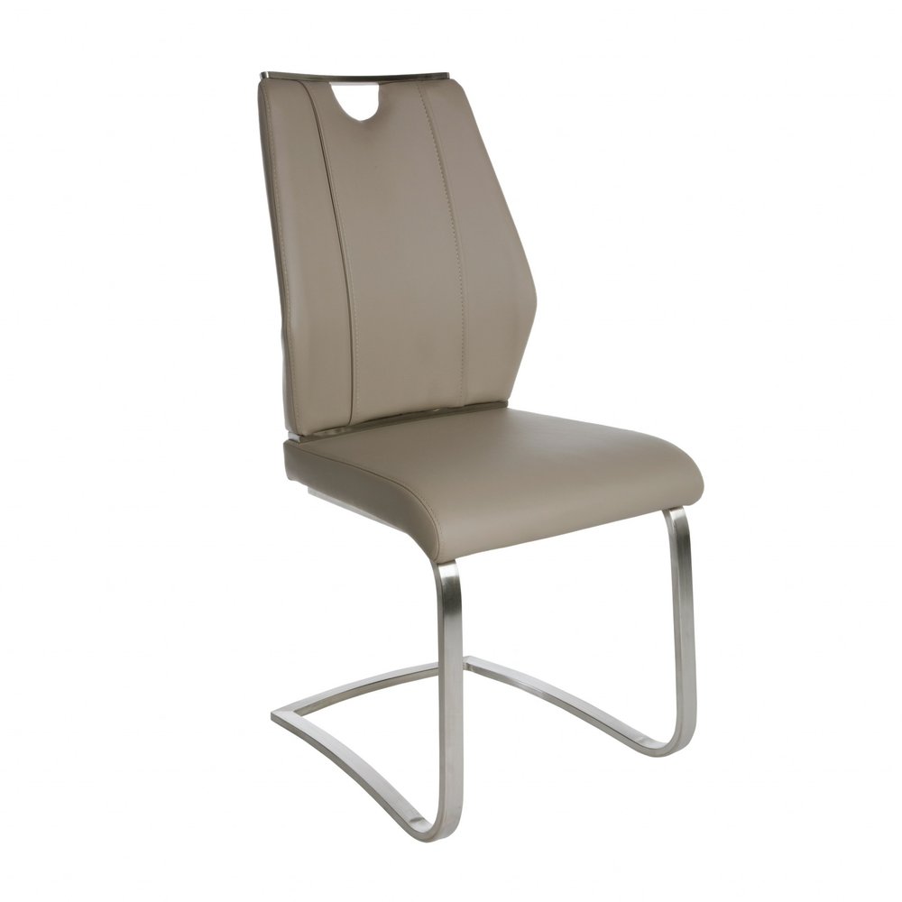 Set of Two Taupe and Silver Upholstered Leather Dining Side Chairs HomeRoots
