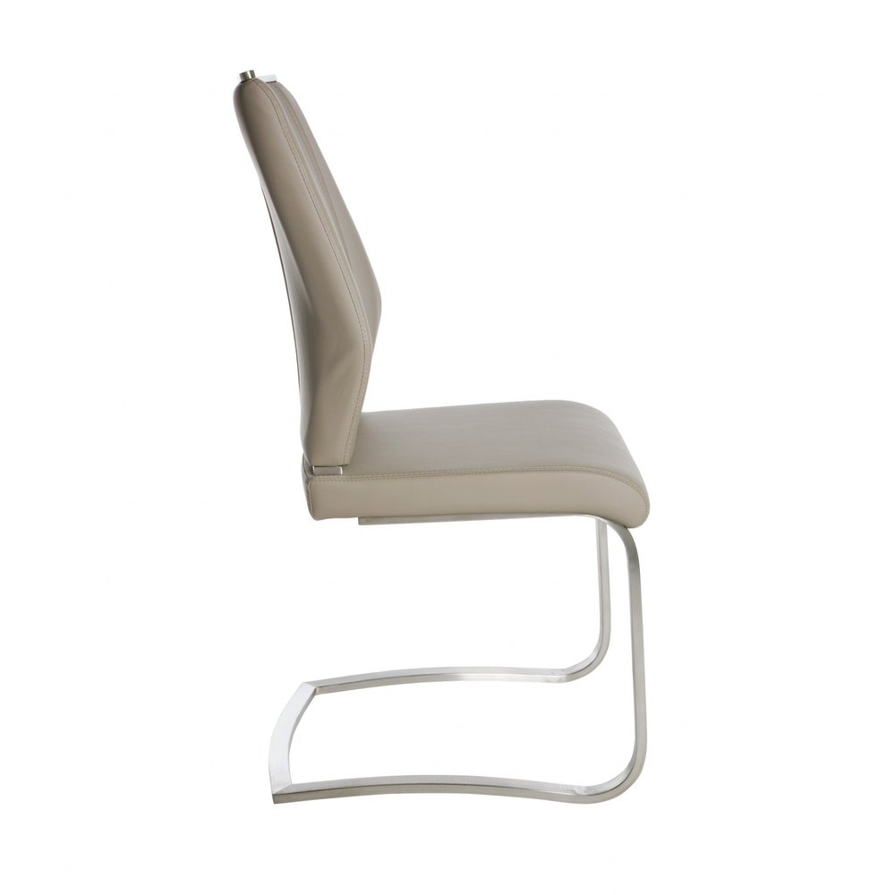 Set of Two Taupe and Silver Upholstered Leather Dining Side Chairs HomeRoots