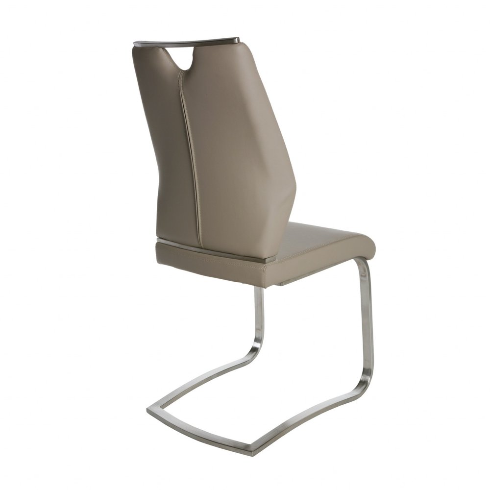 Set of Two Taupe and Silver Upholstered Leather Dining Side Chairs HomeRoots