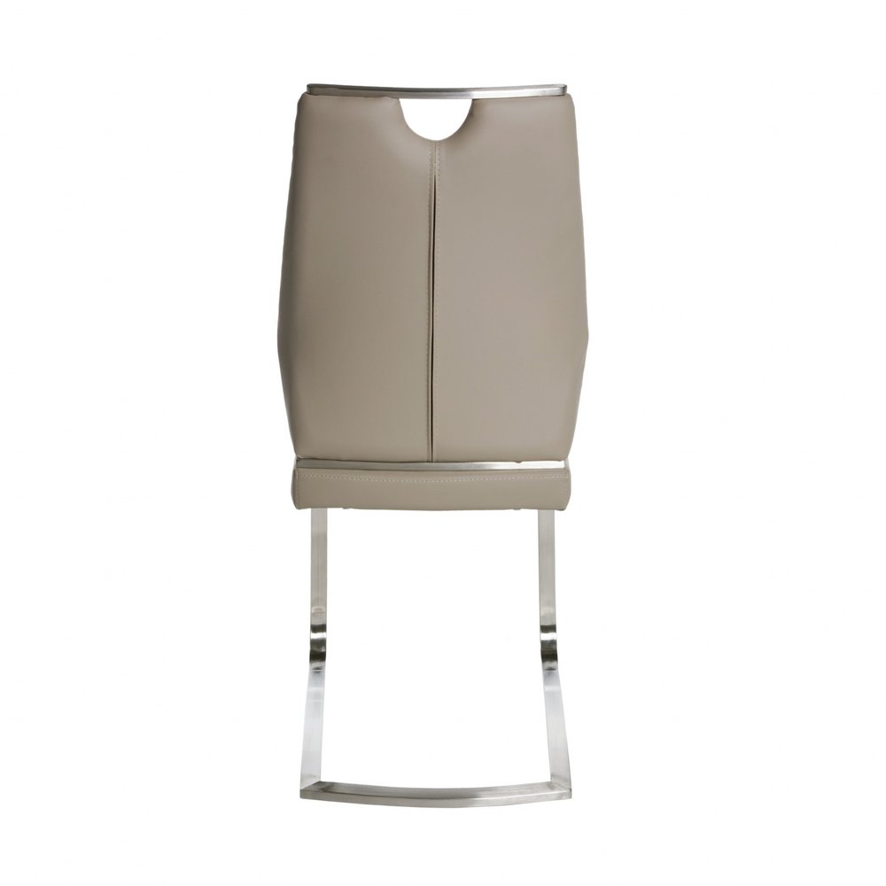 Set of Two Taupe and Silver Upholstered Leather Dining Side Chairs HomeRoots