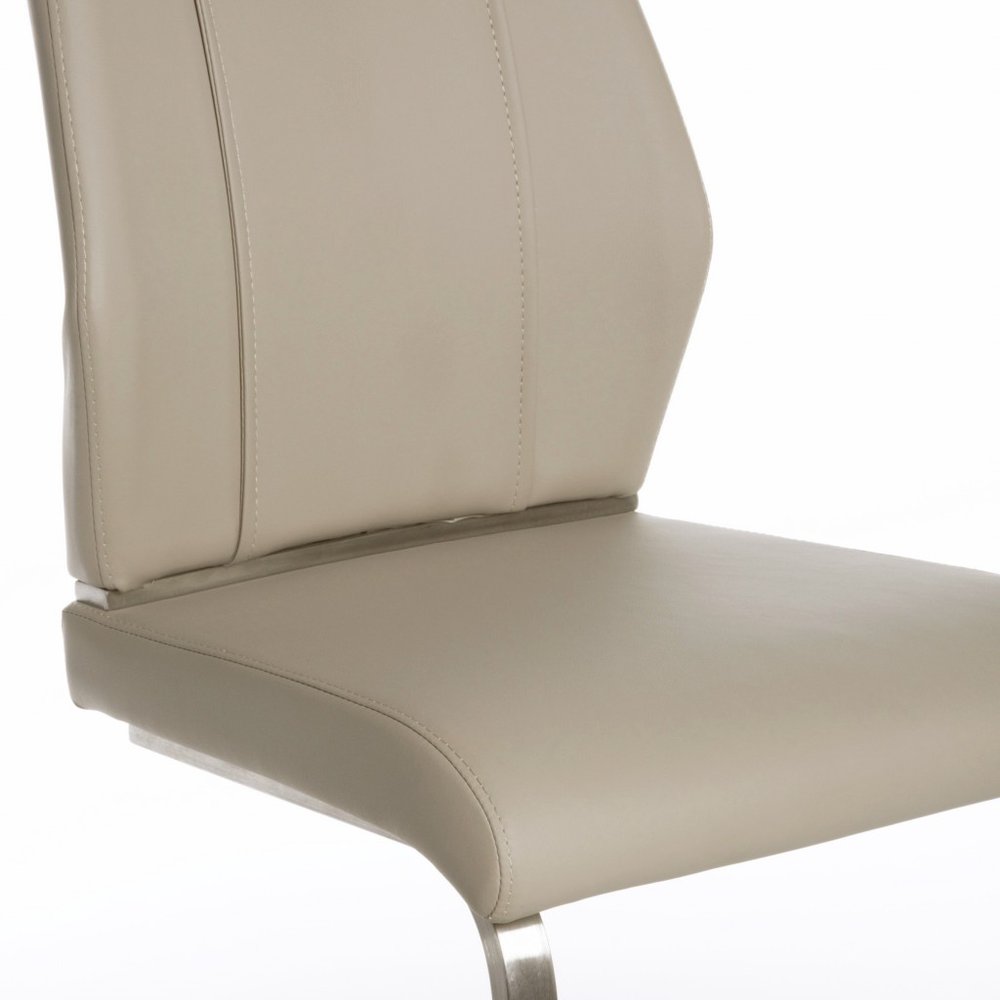 Set of Two Taupe and Silver Upholstered Leather Dining Side Chairs HomeRoots