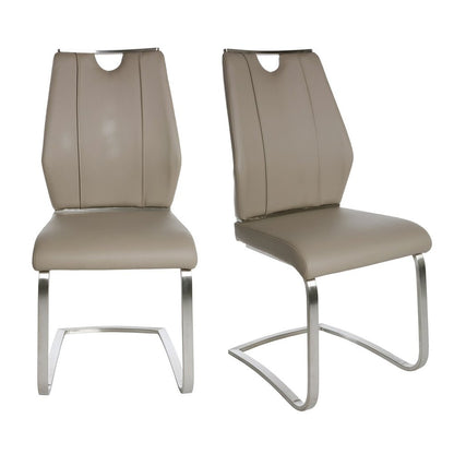 Set of Two Taupe and Silver Upholstered Leather Dining Side Chairs HomeRoots
