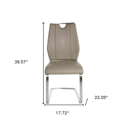 Set of Two Taupe and Silver Upholstered Leather Dining Side Chairs HomeRoots