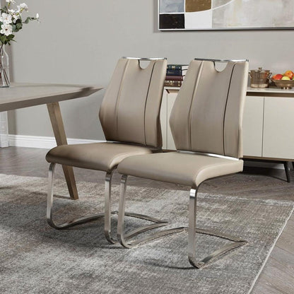 Set of Two Taupe and Silver Upholstered Leather Dining Side Chairs HomeRoots