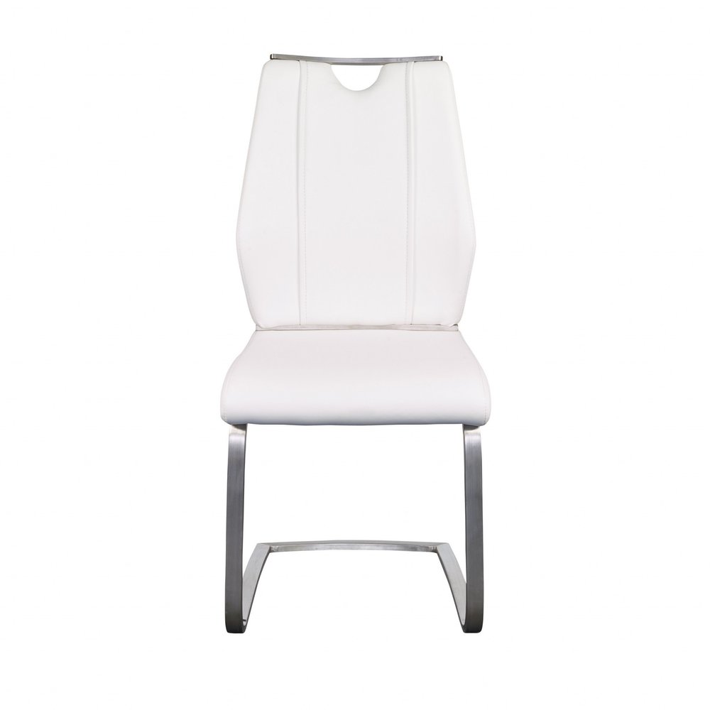 Set of Two White and Silver Upholstered Leather Dining Side Chairs HomeRoots