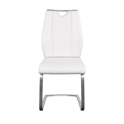 Set of Two White and Silver Upholstered Leather Dining Side Chairs HomeRoots