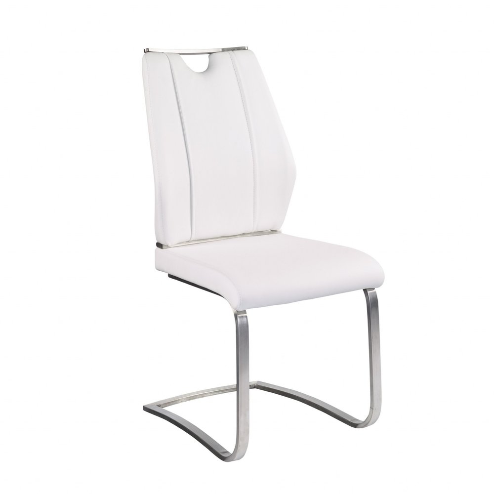Set of Two White and Silver Upholstered Leather Dining Side Chairs HomeRoots