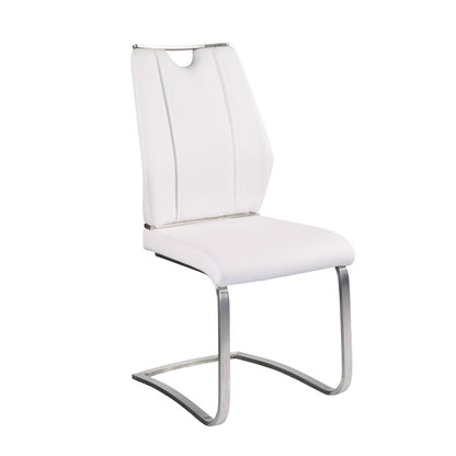 Set of Two White and Silver Upholstered Leather Dining Side Chairs HomeRoots