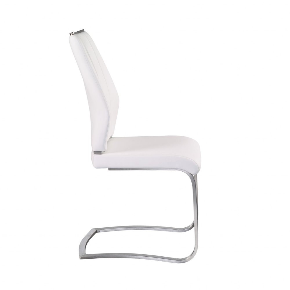 Set of Two White and Silver Upholstered Leather Dining Side Chairs HomeRoots