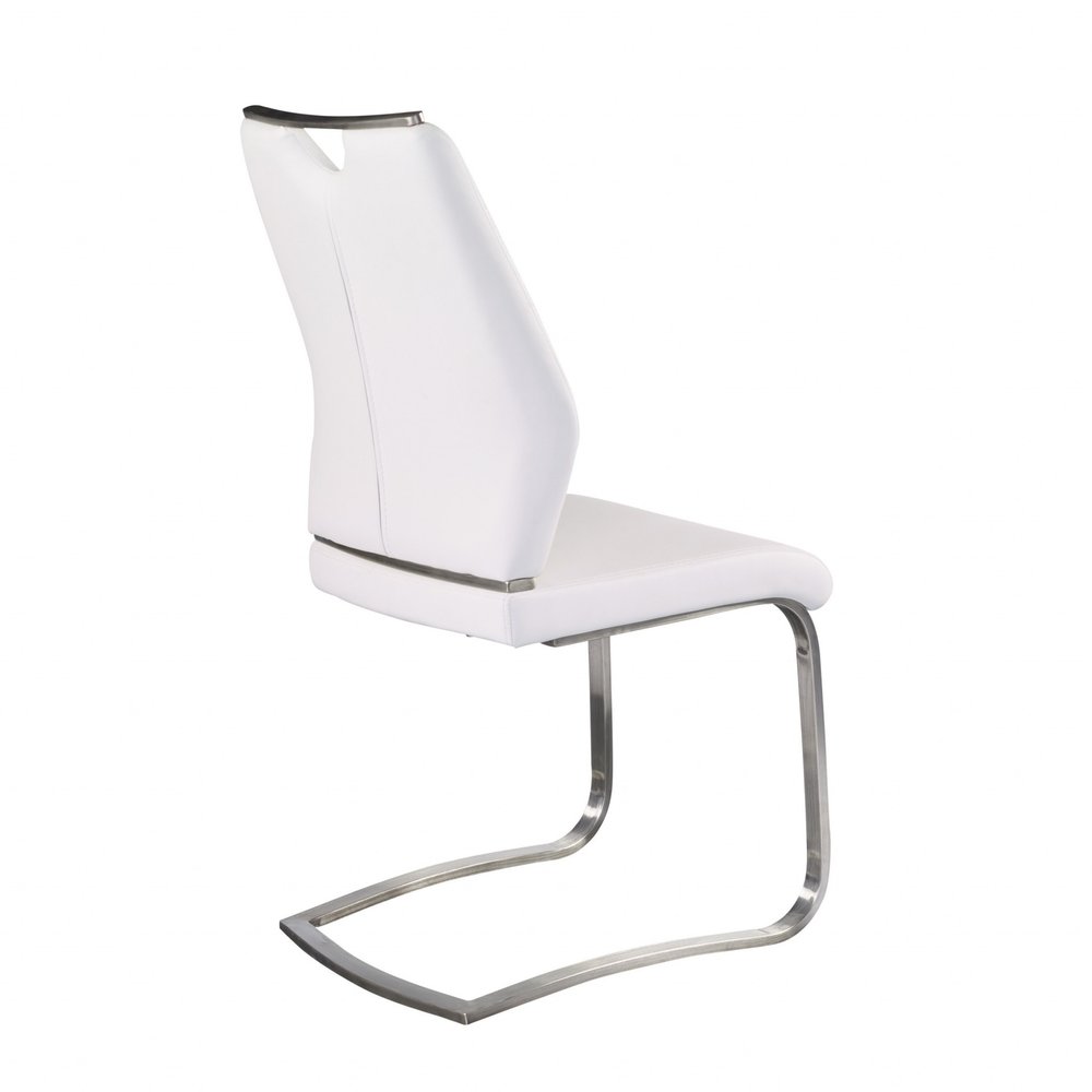Set of Two White and Silver Upholstered Leather Dining Side Chairs HomeRoots