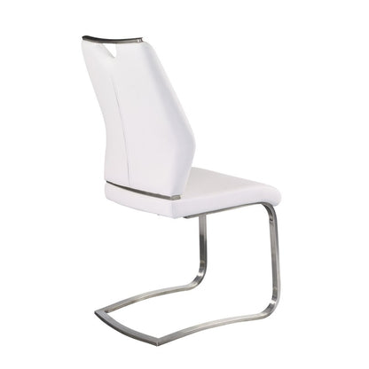 Set of Two White and Silver Upholstered Leather Dining Side Chairs HomeRoots