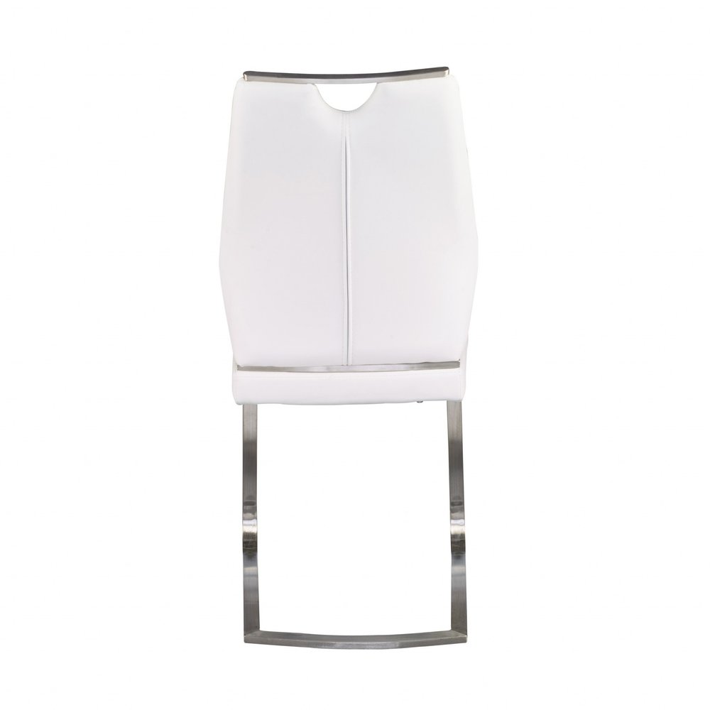 Set of Two White and Silver Upholstered Leather Dining Side Chairs HomeRoots