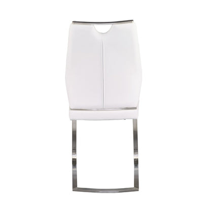 Set of Two White and Silver Upholstered Leather Dining Side Chairs HomeRoots