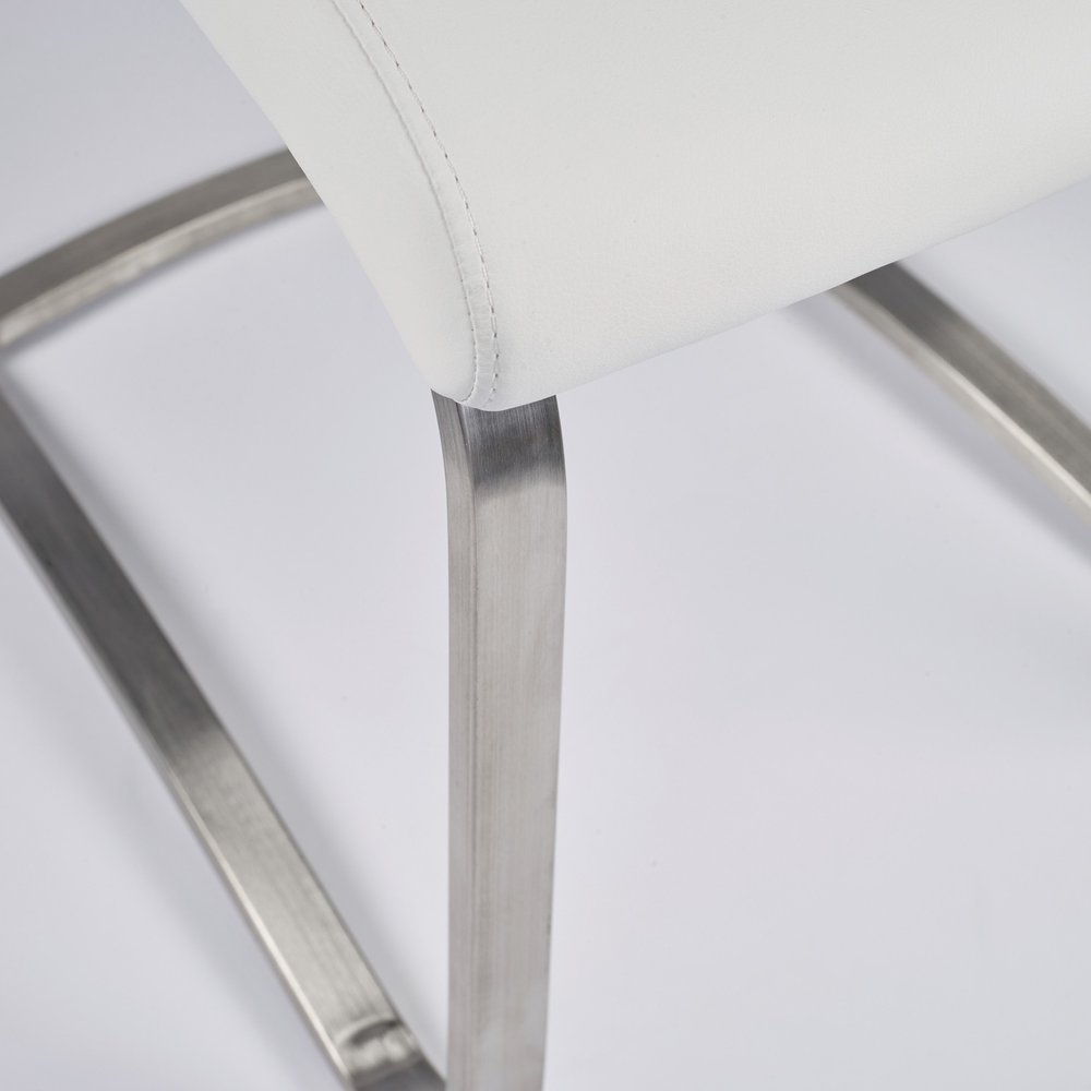 Set of Two White and Silver Upholstered Leather Dining Side Chairs HomeRoots