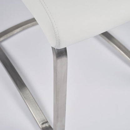 Set of Two White and Silver Upholstered Leather Dining Side Chairs HomeRoots