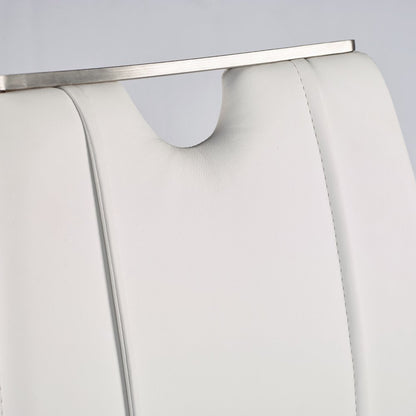 Set of Two White and Silver Upholstered Leather Dining Side Chairs HomeRoots