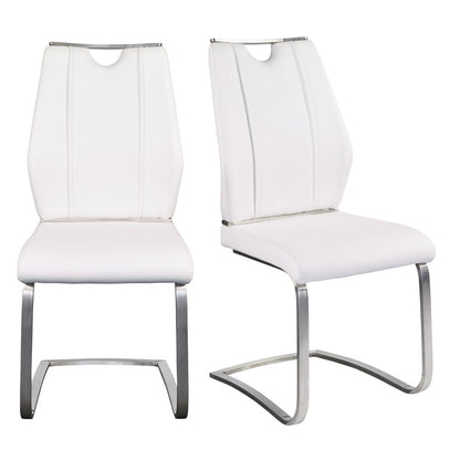 Set of Two White and Silver Upholstered Leather Dining Side Chairs HomeRoots