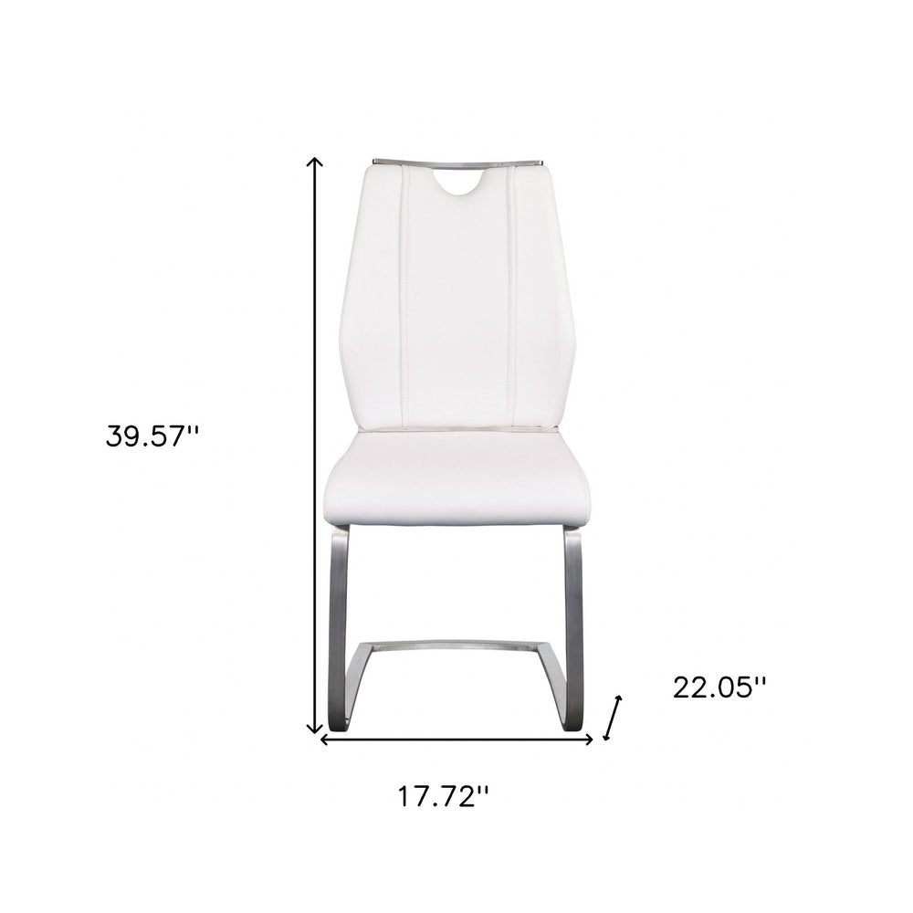 Set of Two White and Silver Upholstered Leather Dining Side Chairs HomeRoots