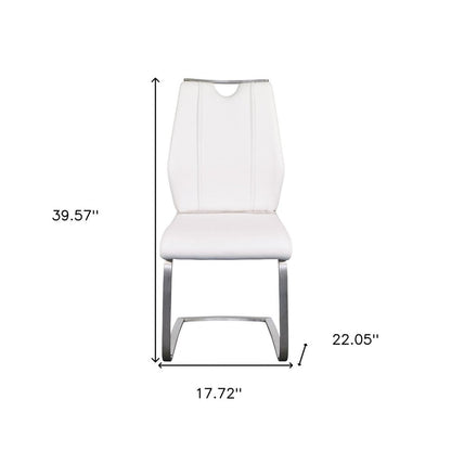 Set of Two White and Silver Upholstered Leather Dining Side Chairs HomeRoots