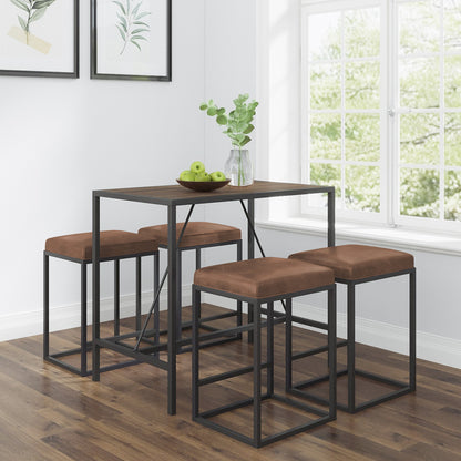 Modern Geo Brown and Walnut Five Piece Bar Set