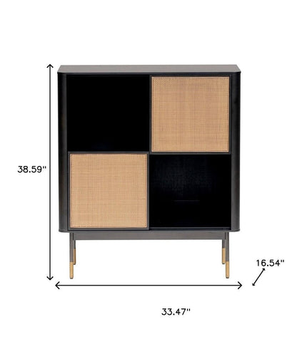 Black Wood and Wicker Accent Cabinet HomeRoots