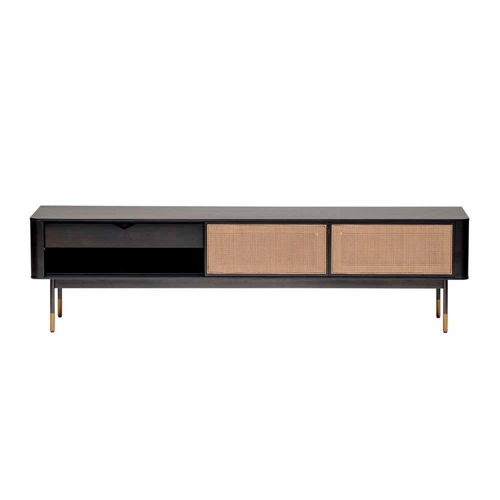 Black Wood and Wicker Media Stand HomeRoots