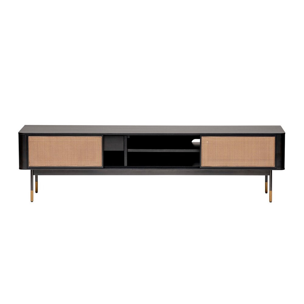 Black Wood and Wicker Media Stand HomeRoots