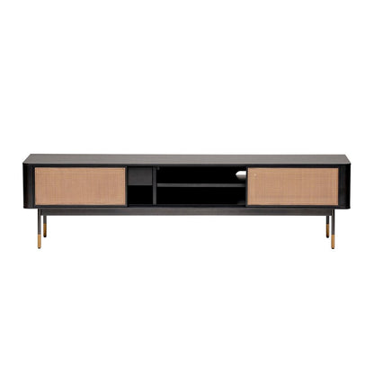 Black Wood and Wicker Media Stand HomeRoots