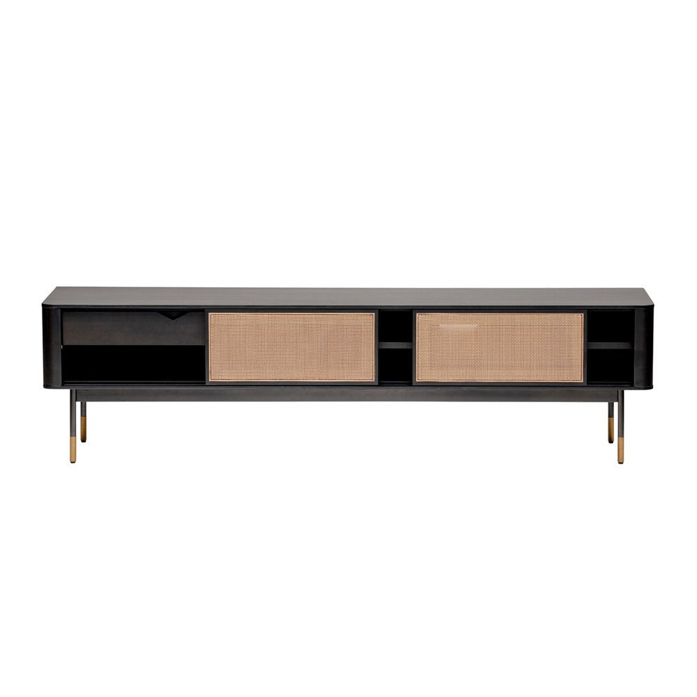 Black Wood and Wicker Media Stand HomeRoots