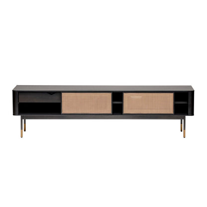 Black Wood and Wicker Media Stand HomeRoots