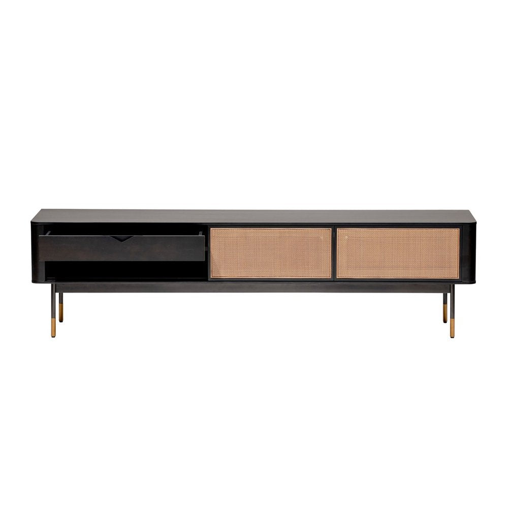 Black Wood and Wicker Media Stand HomeRoots