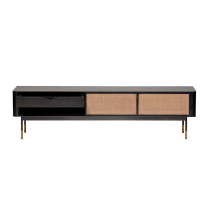 Black Wood and Wicker Media Stand HomeRoots