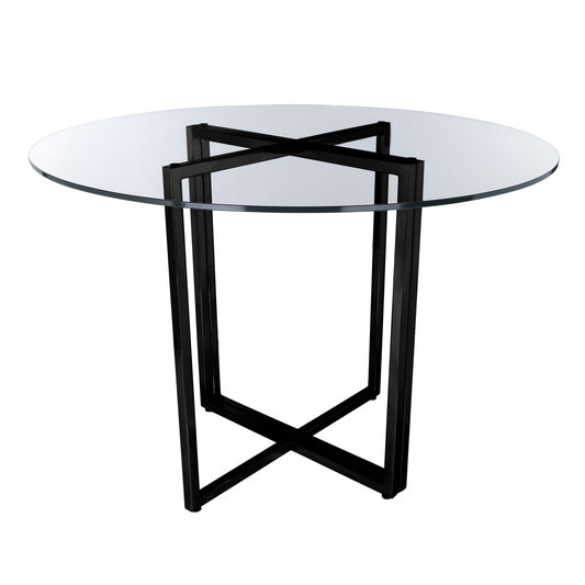 24" Clear And Black Rounded Glass And Metal Trestle Base Dining Table