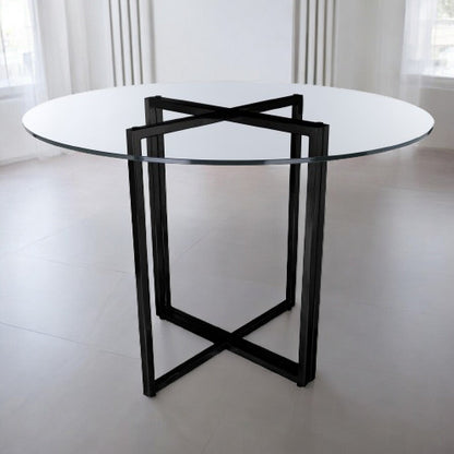 24" Clear And Black Rounded Glass And Metal Trestle Base Dining Table