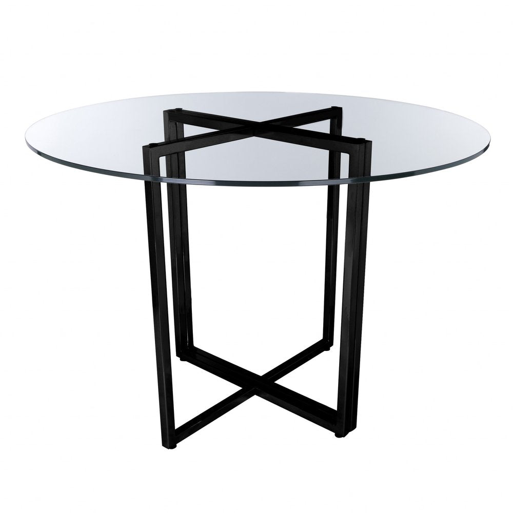 24" Clear And Black Rounded Glass And Metal Trestle Base Dining Table HomeRoots