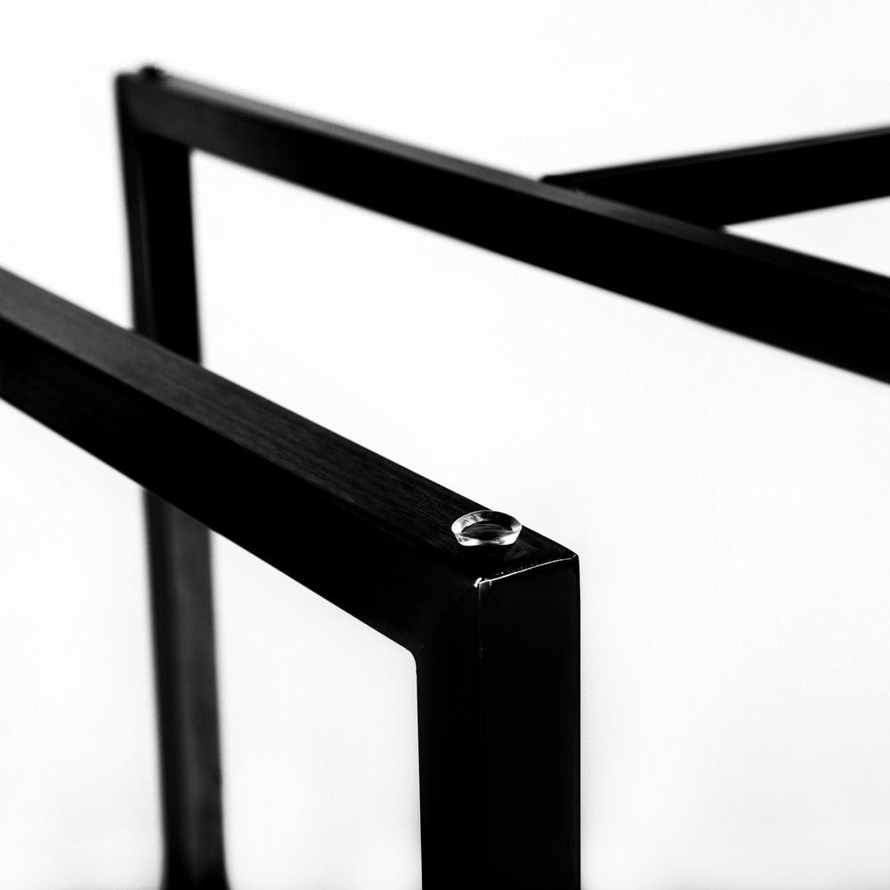 24" Clear And Black Rounded Glass And Metal Trestle Base Dining Table HomeRoots