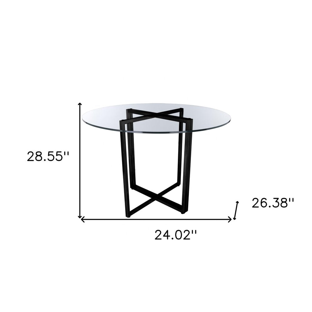 24" Clear And Black Rounded Glass And Metal Trestle Base Dining Table HomeRoots