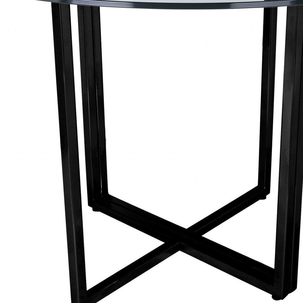 24" Clear And Black Rounded Glass And Metal Trestle Base Dining Table HomeRoots